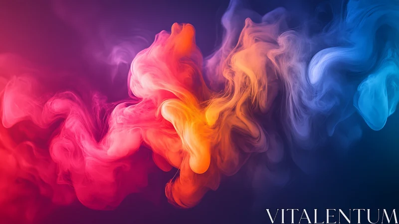 Vibrant tri-color smoke plumes merge across dark gradient