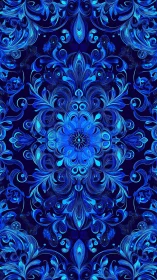 Midnight blue floral mandala swirling with glowing detail.