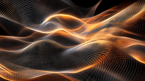 Glowing digital waves flowing like warm woven light across space.