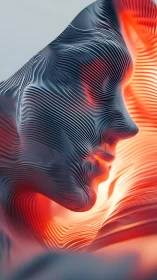 Luminous contour lines cradle a tranquil abstract human face