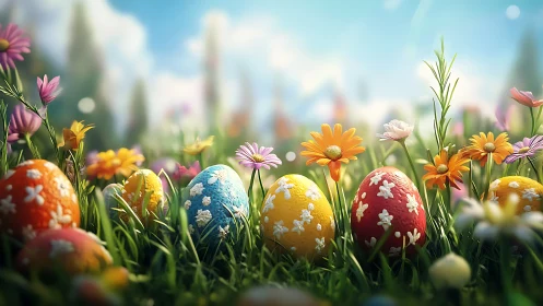 Springtime egg chorus in a wildflower sunrise meadow.