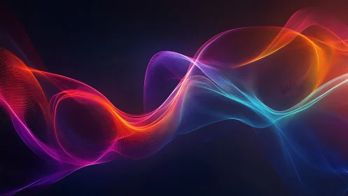 Neon spectral waveforms form luminous flowing data ribbons