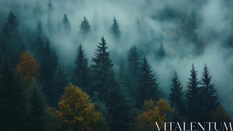 Mist-Veiled Taiga Whispers Through Autumn's Amber Glow