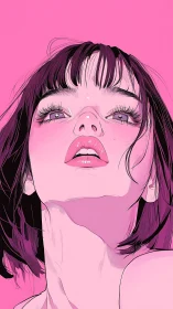 Upward gazing portrait with high-key pink vector shading