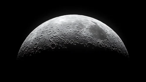 Lunar horizon rises in stark relief against deep space.