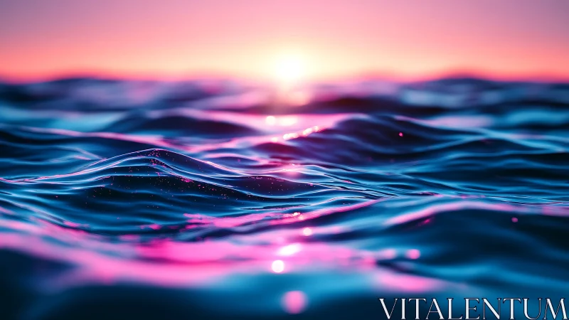 Neon-lit ocean surface captures iridescent sunset reflections