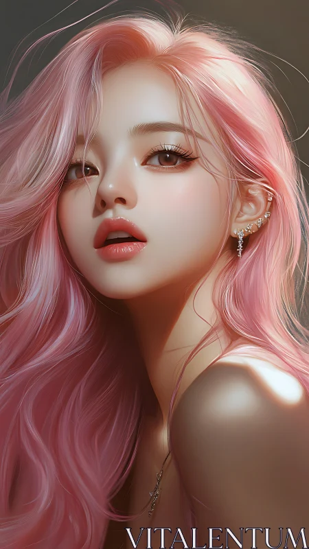 Digital portrait of pink haired woman in soft lighting.