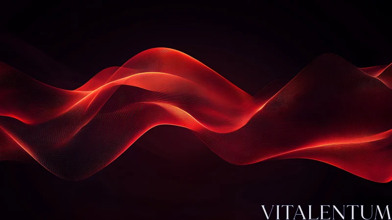 Red luminous waveforms on dark abstract digital background.