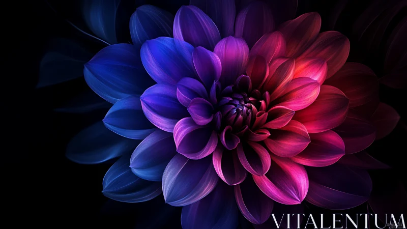 Gradient-illuminated dahlia rendered with chromatic transition techniques