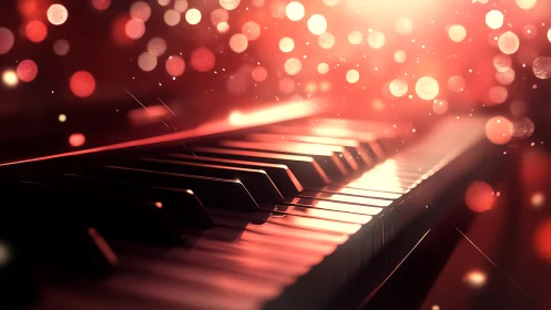 Glowing piano keys rendered with cinematic depth of field
