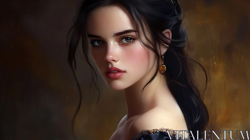 Digital portrait of a young woman in warm dramatic light.