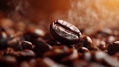 Macro coffee bean close-up with shallow depth of field lighting.