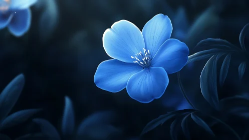 Bioluminescent Blue Blossom: Digital Botanical Study.