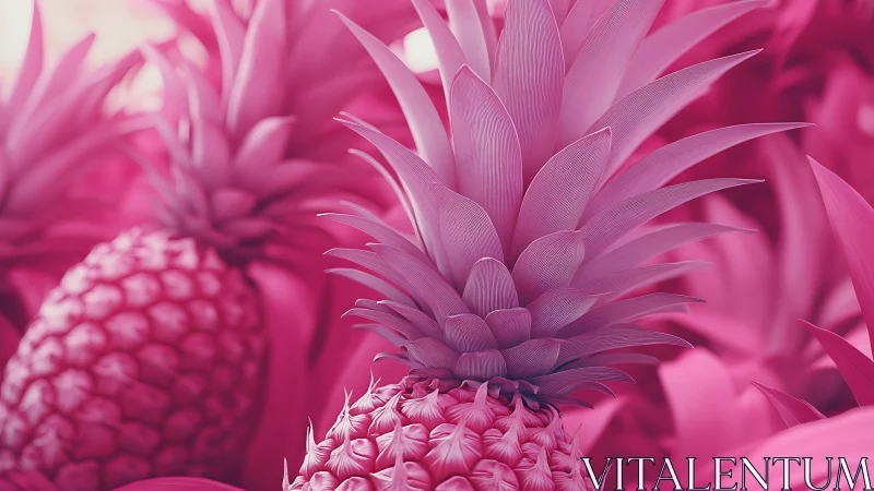 Monochrome pink pineapples glow in surreal close-up focus.