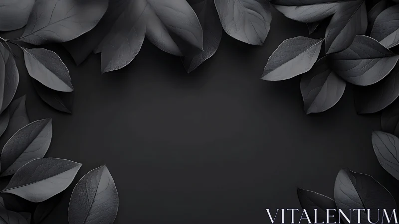 Monochrome leaf border frames a central dark background