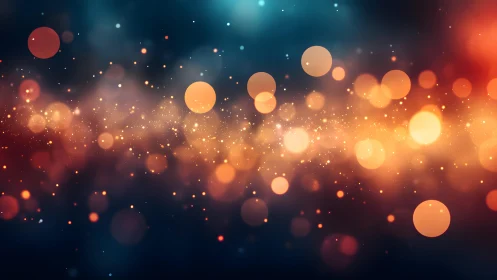 Abstract bokeh lights in warm orange and blue, digital art style.