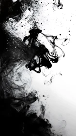 Ink vortex swirls through stark monochrome negative space.