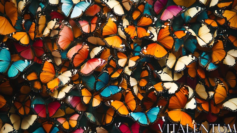 Vibrant butterfly swarm forms dense chromatic wing mosaic