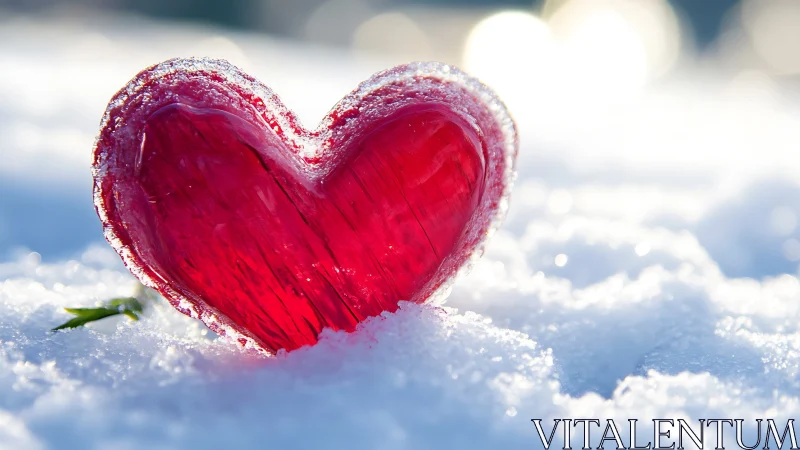 Ruby Heart Frozen: Love's Icy Embrace Beneath Winter Skies.
