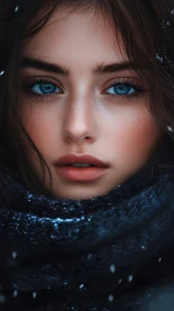 Frostlit gaze wrapped in midnight winter velvet hush.