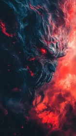 Infernal elemental demon portrait in red-black nebular flames