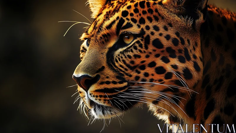 Leopard Profile Study: Spotted Cat in Warm Light.