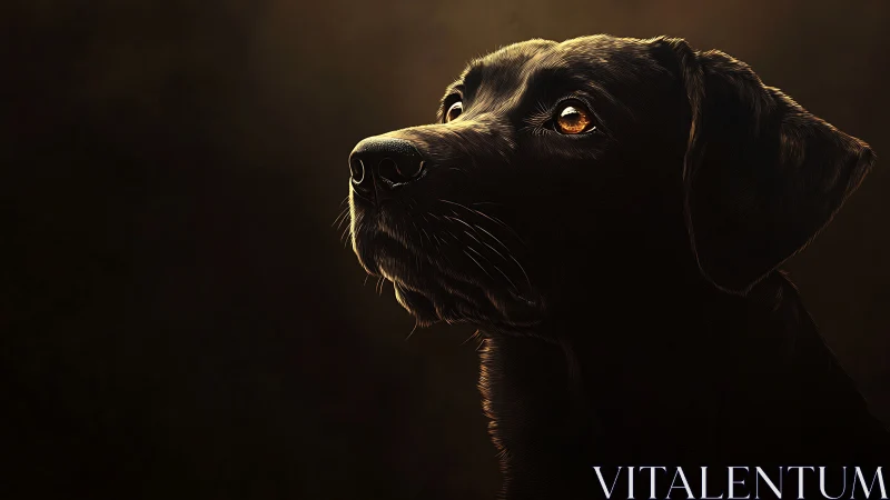 Soft side-light on black labrador in warm chiaroscuro portrait.