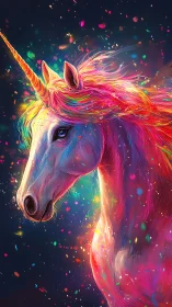 Prismatic unicorn portrait in luminous digital painting style.