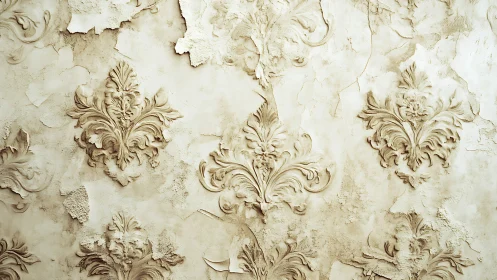 Aged baroque plaster relief with eroded ornamental motifs.
