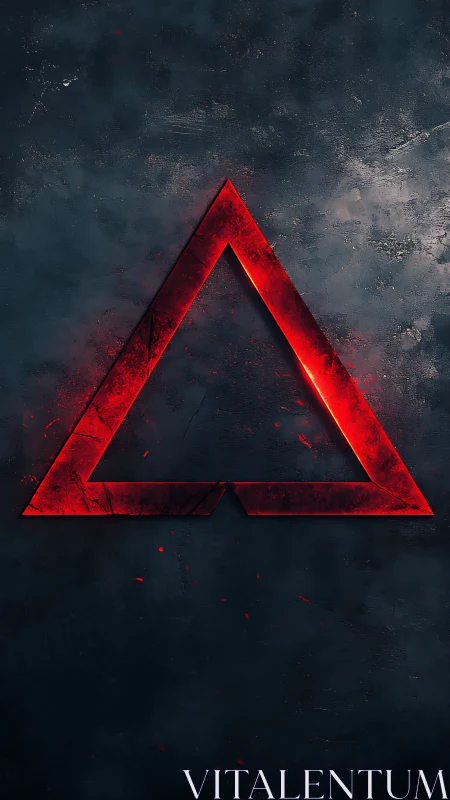 Glowing red triangular symbol on dark textured background.