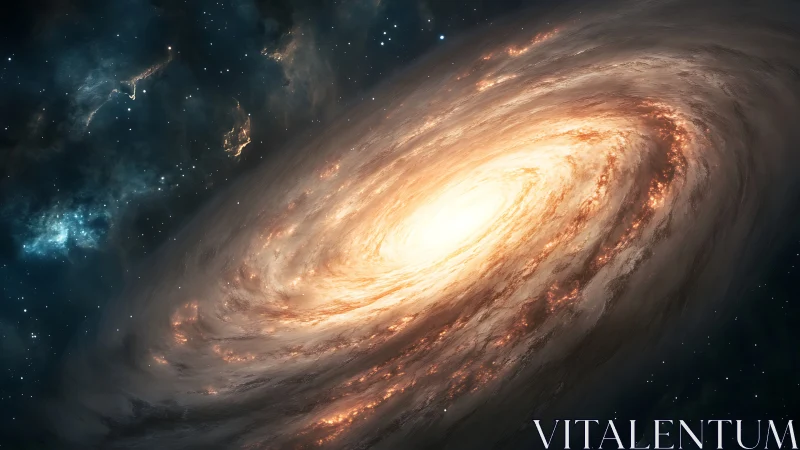 Spiral galaxy core glows with dense golden starfields.