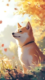 Autumn backlit dog portrait uses soft rim lighting and warm bokeh