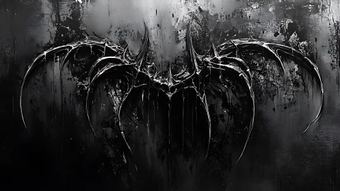 Barbed monochrome bat emblem with corroded splatter textures