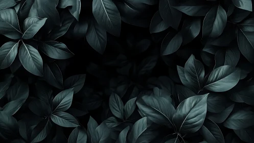 Dark teal foliage pattern with moody minimalist lighting.