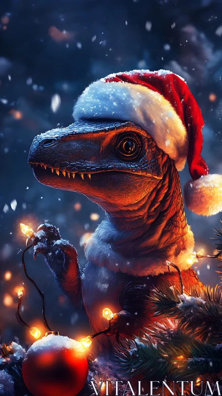 Snow-dusted raptor trims a glowing Christmas tree in sparks.