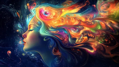 Dreamer in a swirling galaxy of vibrant inner colors.