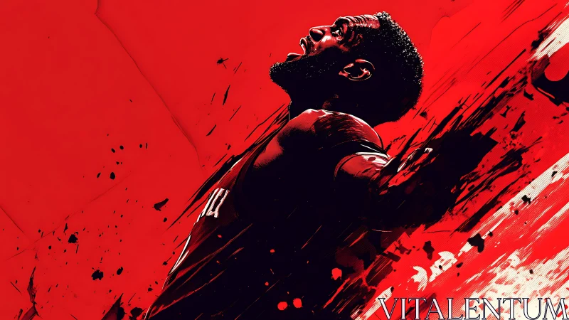 Soaring soccer celebration bursts with red energy and motion