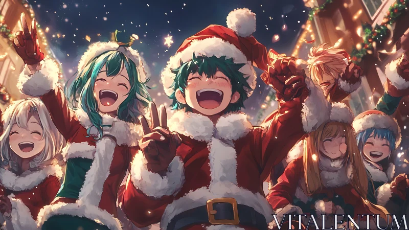 Anime friends celebrate joyful Christmas night parade