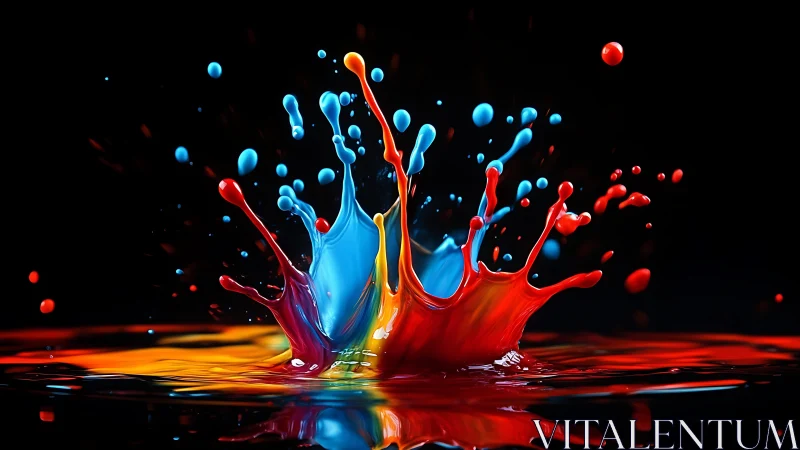 Colorful paint splash duet dancing in the dark night.