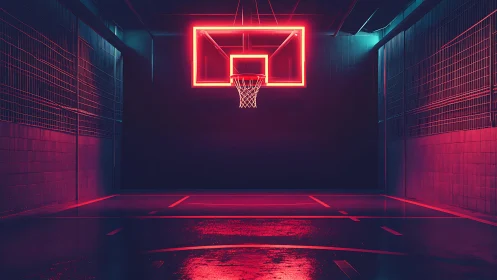 Neon court hush where cyberpunk hoop dreams softly glow.