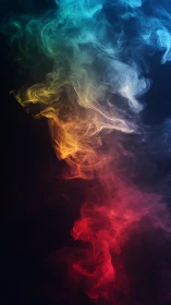 Colorful swirling smoke trail on dark black background.