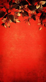 Golden foliage crowns a textured crimson background