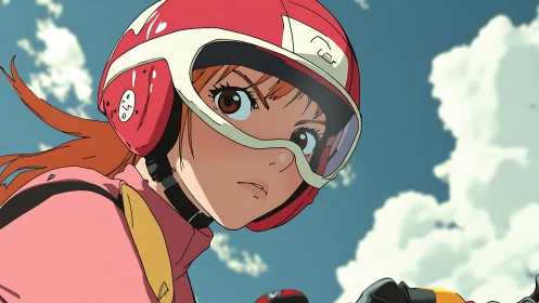 Sky-bent rider tilts toward tomorrow through sunlit clouds