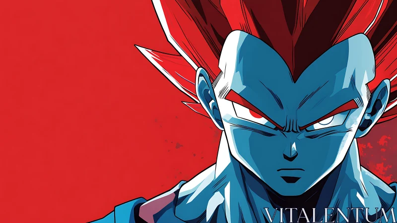 Crimson storm aura around blue warrior’s burning stare.