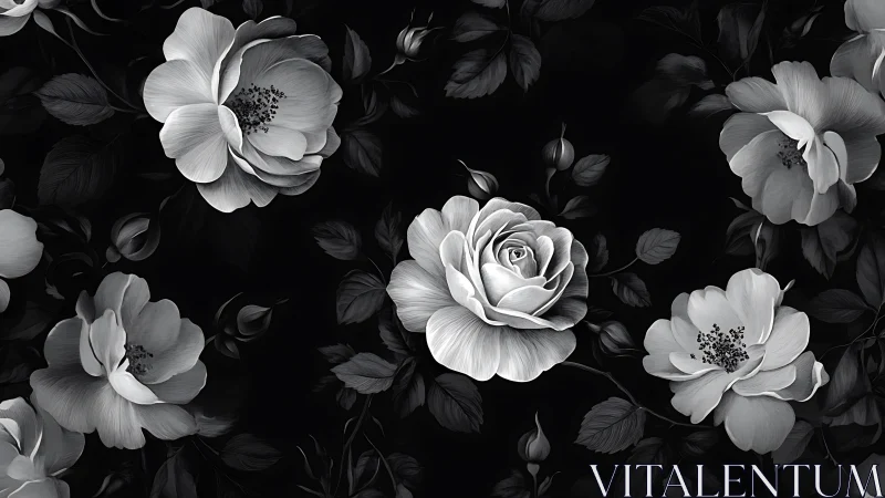 Monochrome Garden Whispers: Black & White Floral Symphony
