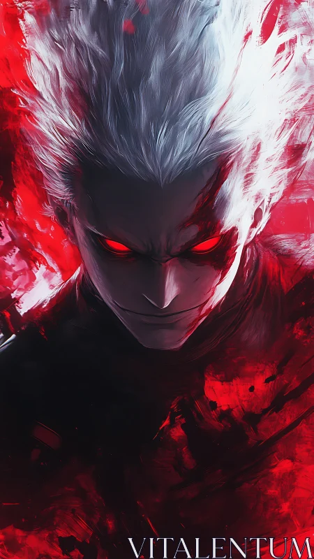 Chromatic rage vector: luminescent-eyed monochrome adversary.