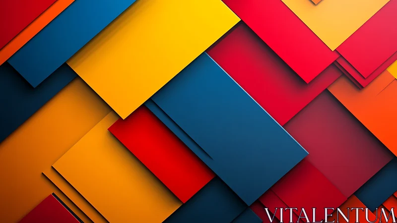 Geometric layered rectangles in vivid primary color blocks.