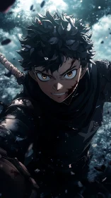 Storm-eyed rogue surges through shattered moonlit battle.