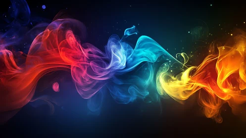 Chromatic energy ribbons in flowing abstract smoke waves.