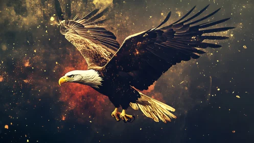 Majestic Bald Eagle in Flight with Dramatic Artistic Background.